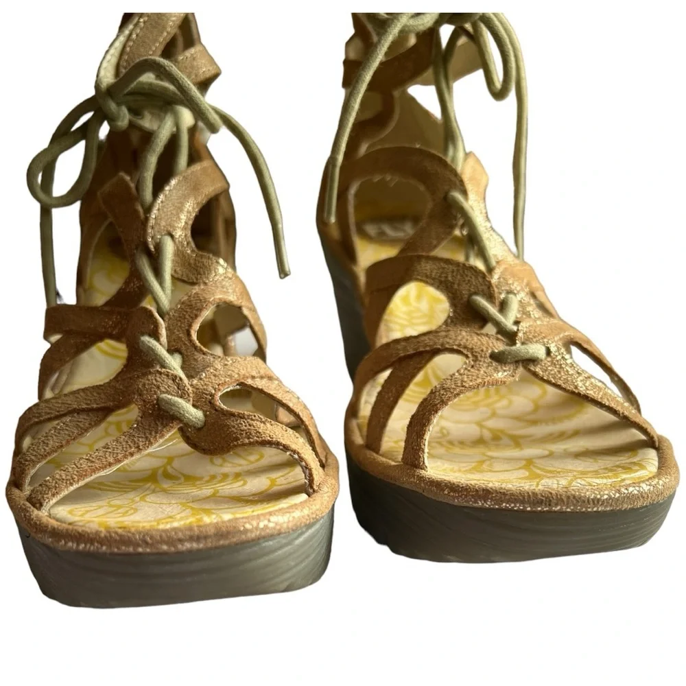 Fly London Yake Rose Gold Platform Sandal Size 38